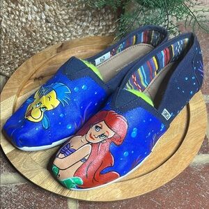 Toms Custom Painted Handmade Disney Little Mermaid Themed Slip-On Shoes